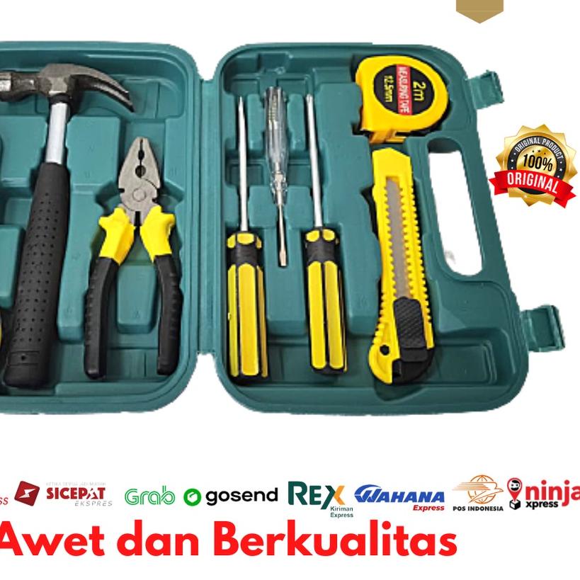➼ Toolkit Set Perkakas Tukang Alat Tukang 9in1 Tool Set Alat Pertukangan ☈