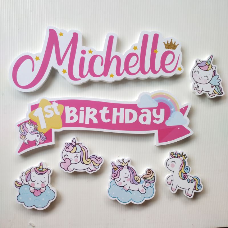 CUSTOM TULISAN NAMA STEROFOAM TEMA UNICORN DEKORASI TEDAK SITEN AQIQAH ULANG TAHUN