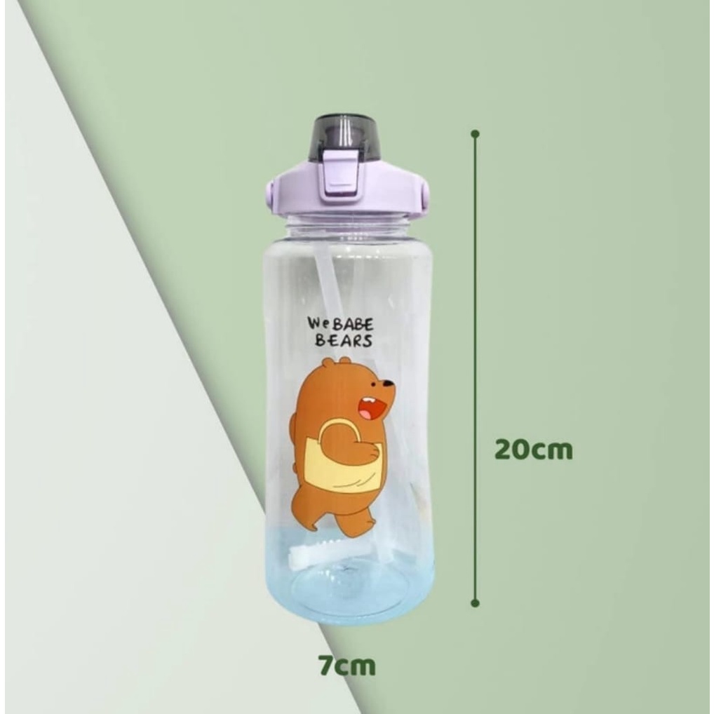 Botol Minum 2 Liter Viral Bening Transparan Motif We Bear Free Sticker 2D&amp;3D BPA Free-Botol Motivasi 2 Liter Bening Transparan Water Drink+Sticker 2D&amp;3D