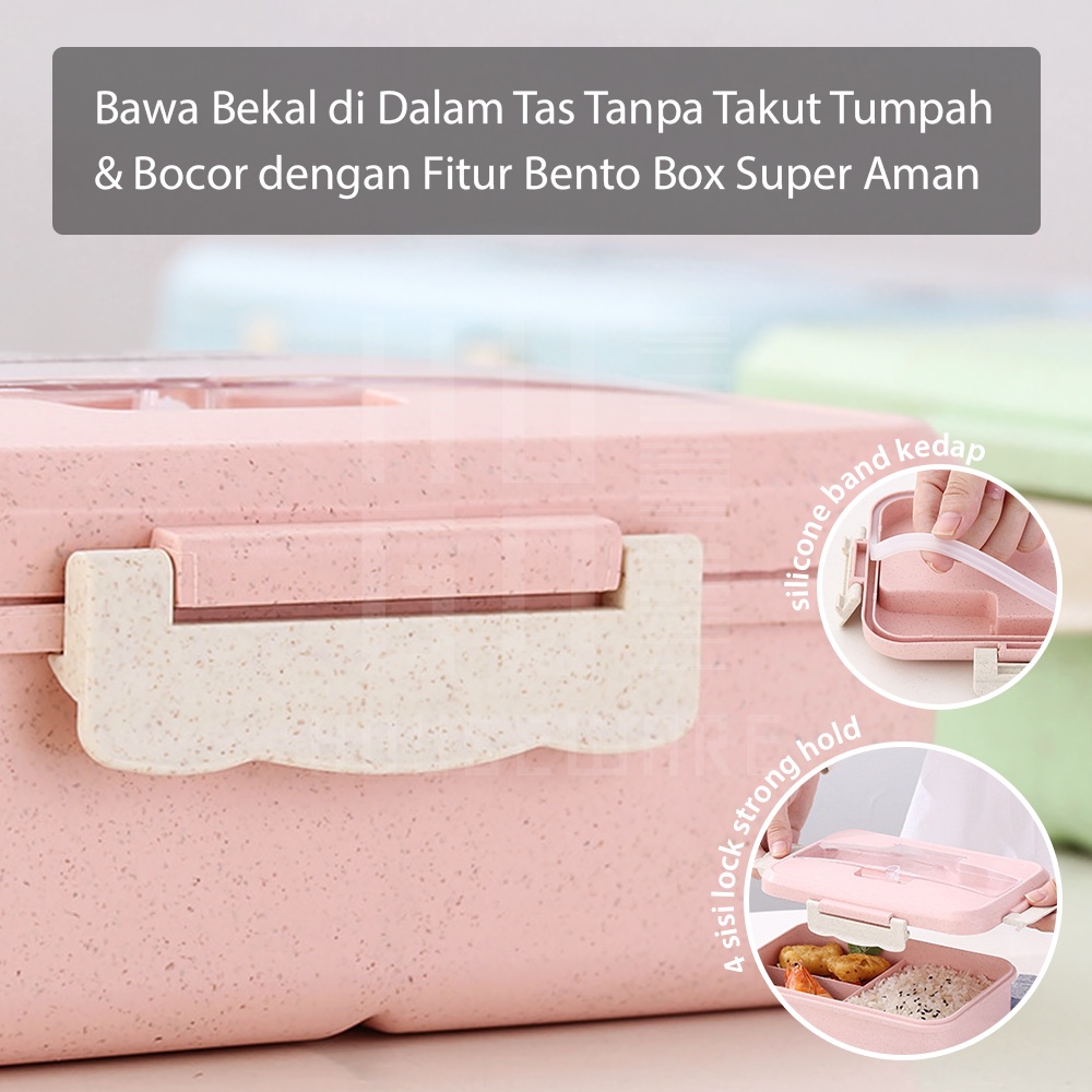 HUGO Kotak Makan Bekal / Lunchbox Jerami Gandum Natural 1200ml Anti Tumpah