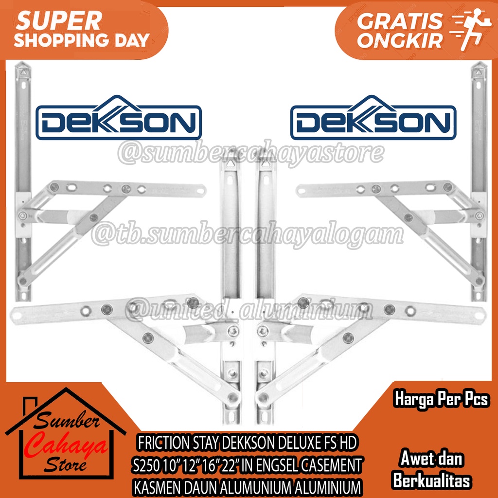 ENGSEL JENDELA CASEMENT DEKSON  FRICTION STAY DEKKSON DELUXE FS HD S250 10” 12” 16” 22" IN INCI INCH