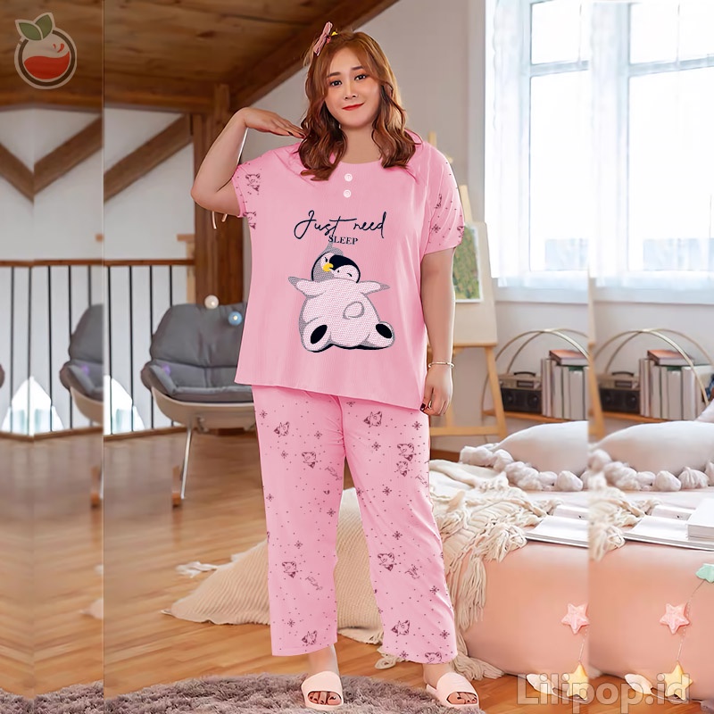 Lilipop.Id Baju Tidur Wanita CP Jumbo ANXIETY Setelan Piyama BabyDoll Kaos Celana Panjang