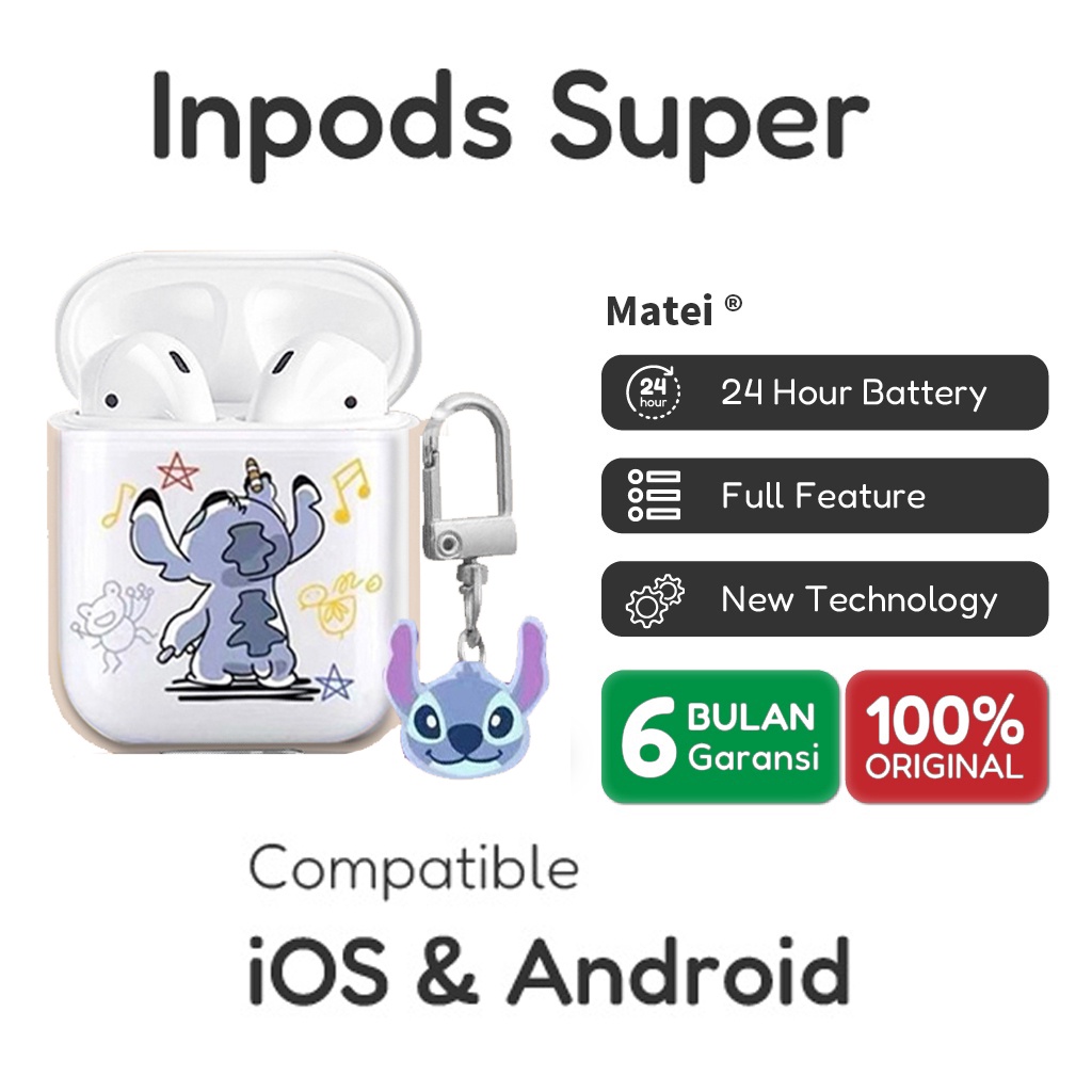 Matei Headset Bluetooth Case Kartun Transparan True Wireless Ear inpods i12 TWS Earphone Stereo HIFI