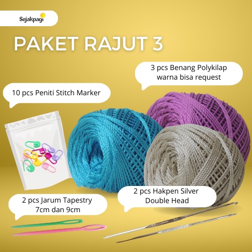 Paket Rajut Untuk Pemula Kit Rajut Set Rajut Alat rajut + 5 Gulung Benang