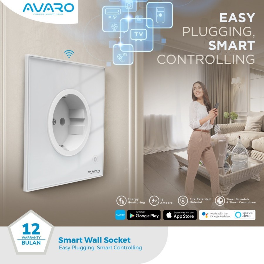 AVARO SMART POWER SOCKET PLUG ADAPTER COLOKAN LISTRIK STOP KONTAK