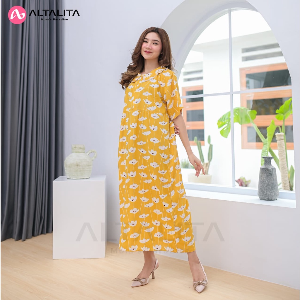 Altalita - Daster Kerah Renda Wanita Cantik Motif Remaja Kekinian Jumbo LD 120 Lengan Pendek Panjang Semata Kaki Busui Bahan Rayon Premium