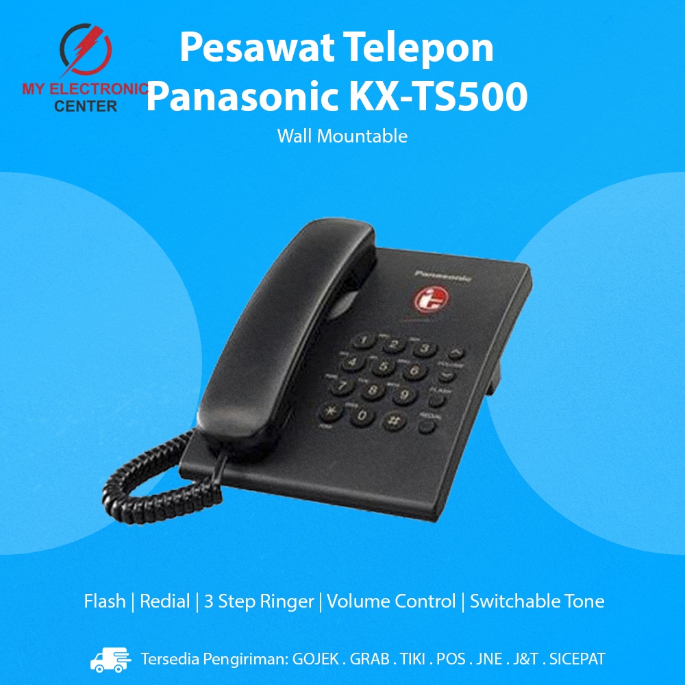 Telepon Kabel Panasonic KX-TS500 Telepon Dinding Rumah Kantor Indihome - Black