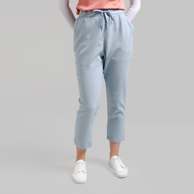 3Second Original Celana Panjang Ankle 100% Cotton Katun Long Pants Wanita Light Blue 061022