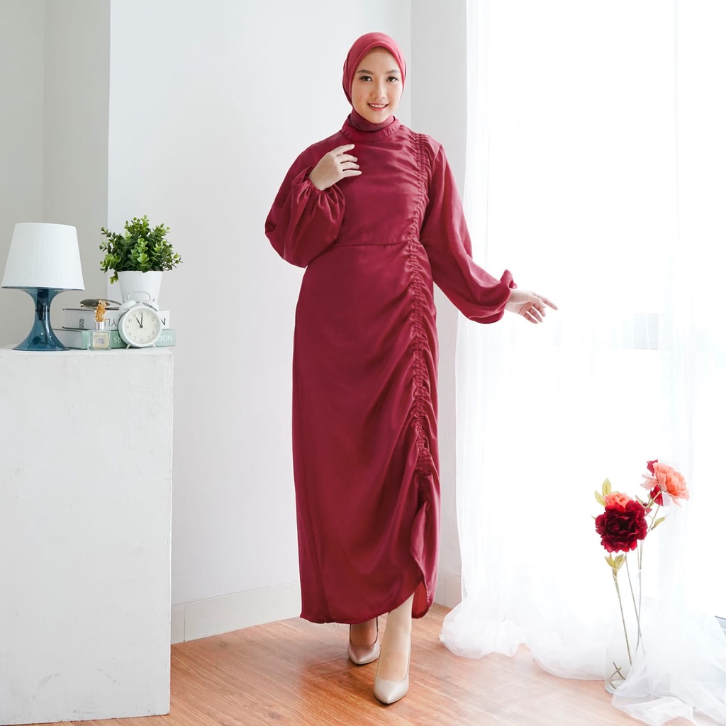 dress full serut long//dress silk kondangan bridesmaid//gamis