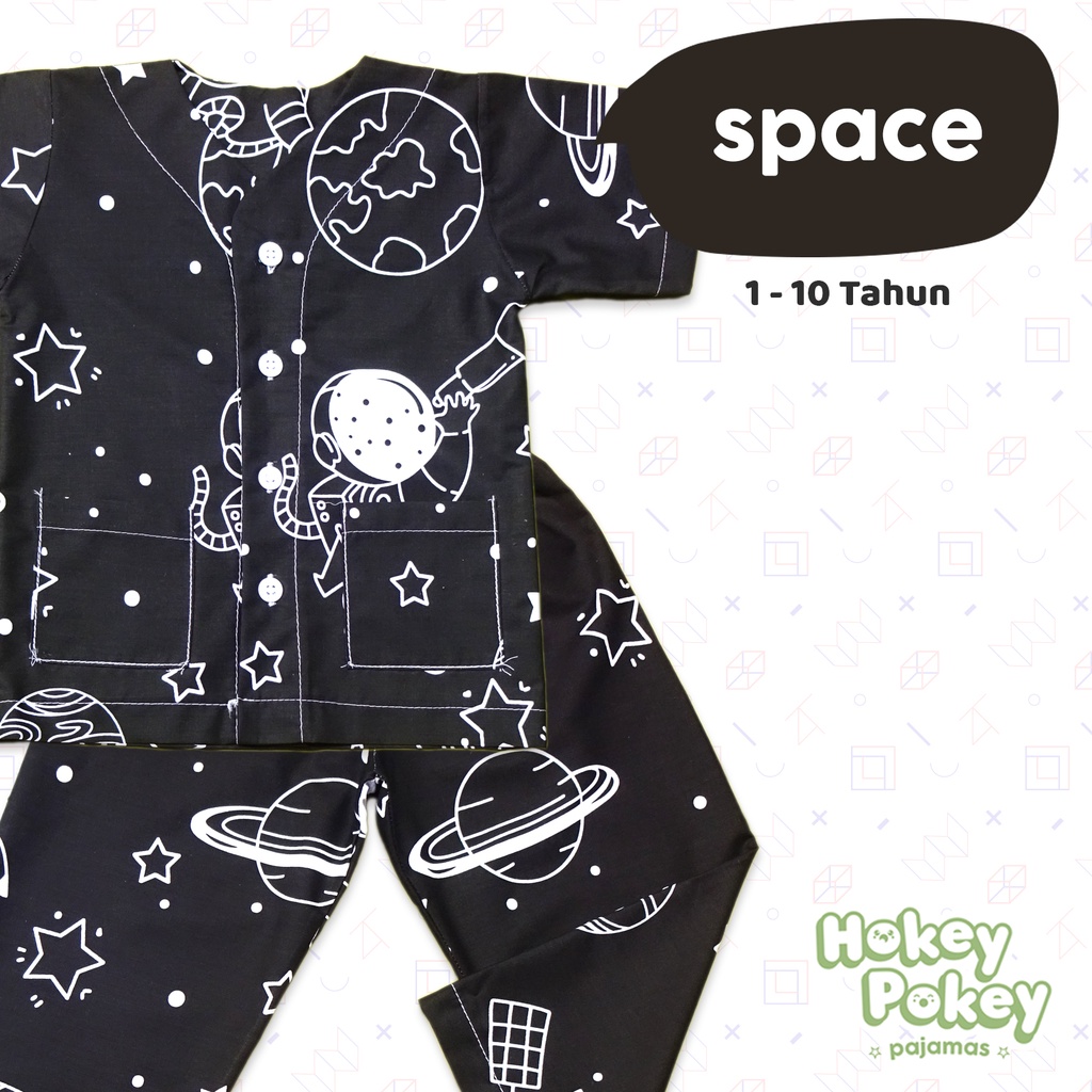 Setelan Baju Tidur Piyama Anak Laki Laki Tanpa Kerah Motif Space