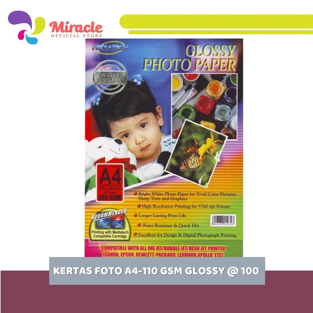 

Kertas foto A4-110 GSM GLOSSY PAPER @ 100 - 31001