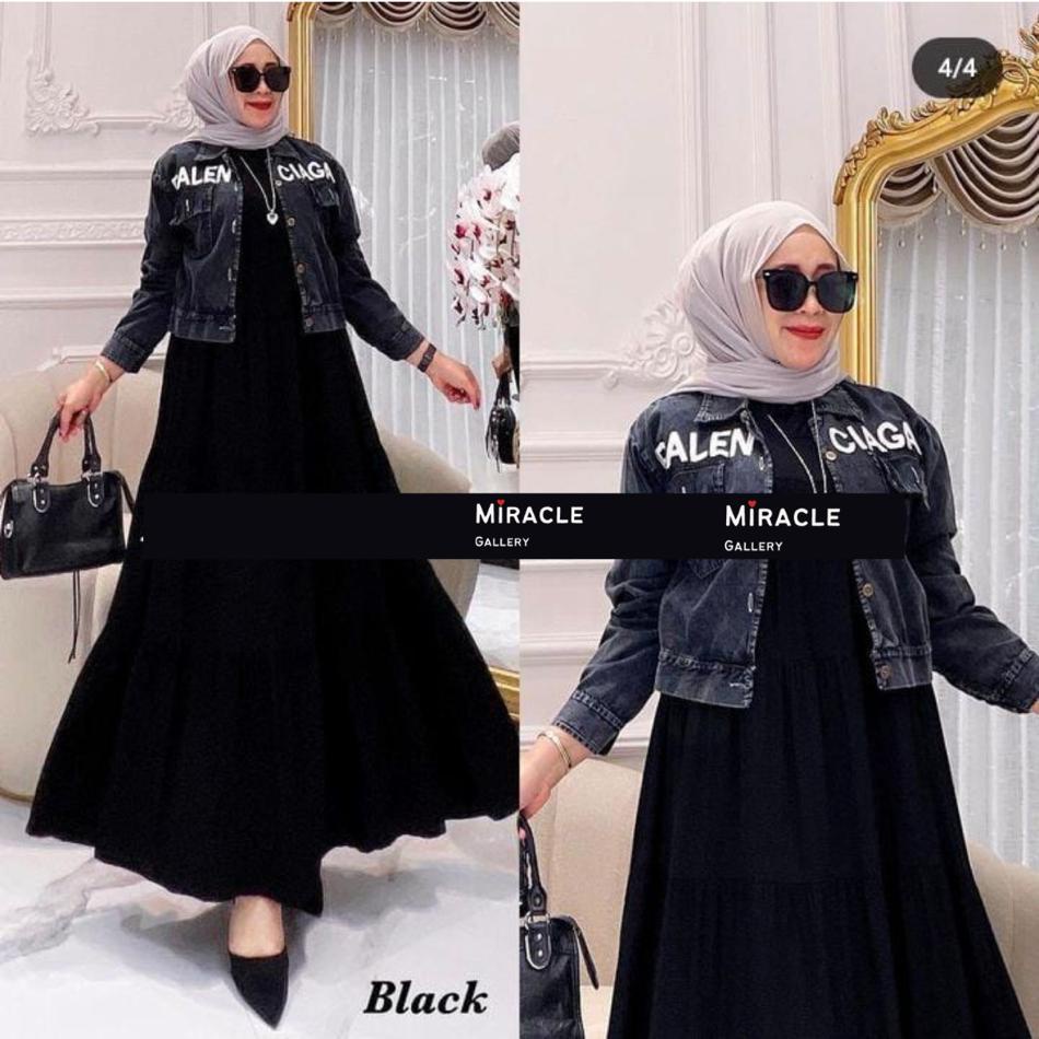 FLORIA MAXY SET 2IN1 - INER RAYON TWILL MAXY OUTER JEANS BORDIR TULISAN - MAXY DRESS SET