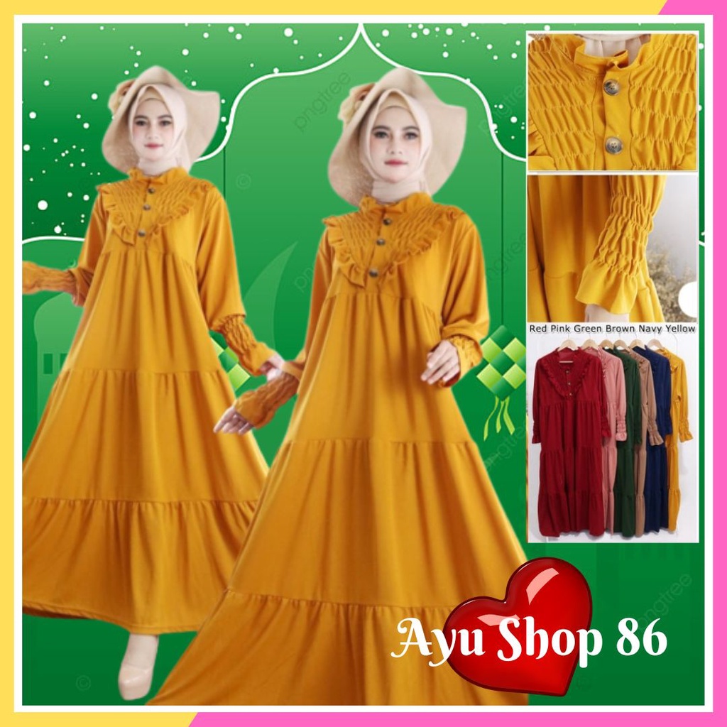 Baju Gamis Maxi Dress Susun V Kerut Belinda Wanita Dewasa Remaja Korean Style Pesta Kondangan Lebara