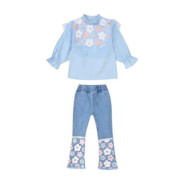 Setelan Anak Perempuan Sequin Flower BLUE