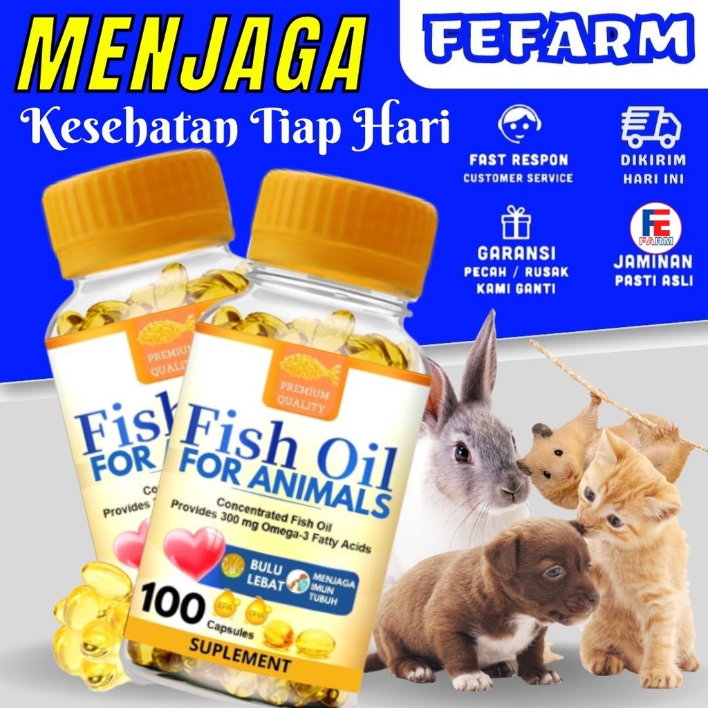 MINYAK IKAN FISH OIL VITAMIN OMEGA BULU KESEHATAN KUCING ANJING HAMSTER PREMIUM QUALITY FEFARM