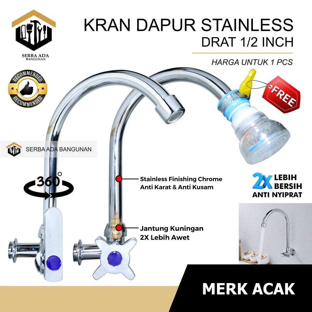 KRAN ANGSA EKONOMIS BABET STAINLESS / ANTI KARAT CUCI PIRING MURAH MERIAH AIR DERAS DAPUR WASTAFEL