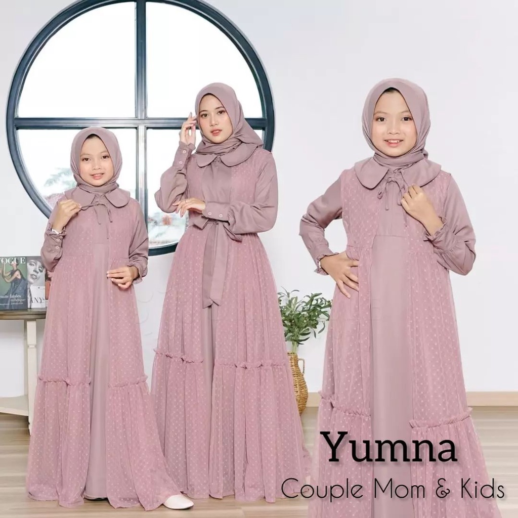 Gamis Couple Ibu Dan Anak Perempuan Lebaran 2023 Yumna Couple Mom &amp; Kids Baju Pasangan Terbaru Shakila Mix Tile Dot Fashion Couple Pakaian Wanita Set Pakaian Couple