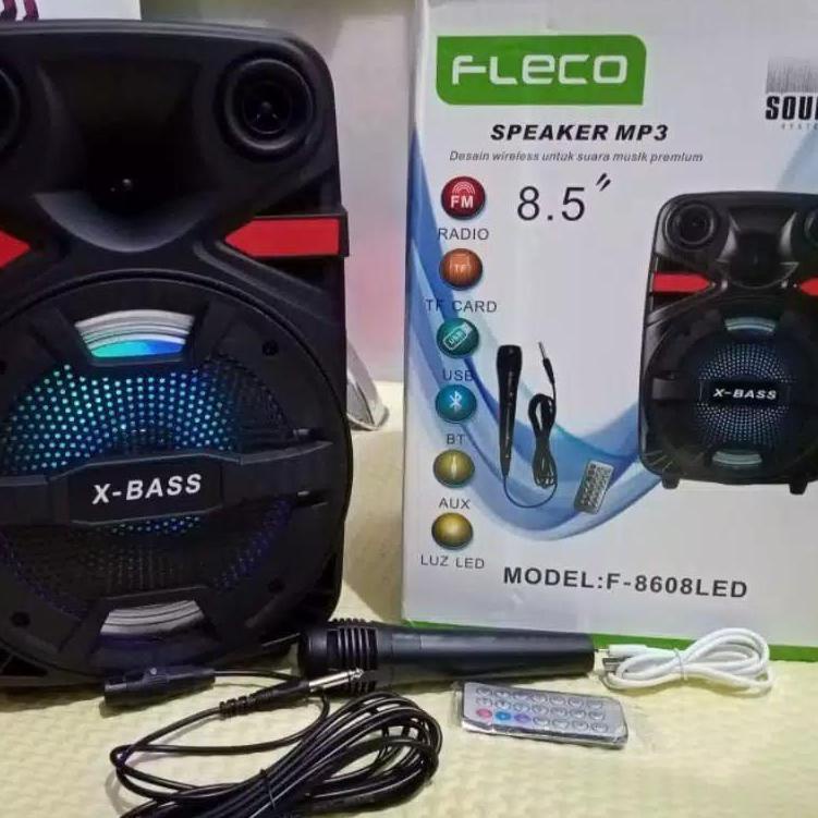 DiskonCOD SPEAKER BLOETOOTH KARAOKE FLECO F 8608 8.5 INCH BONUS MIC KABEL X BASS MURAH/SALON BLOETOT