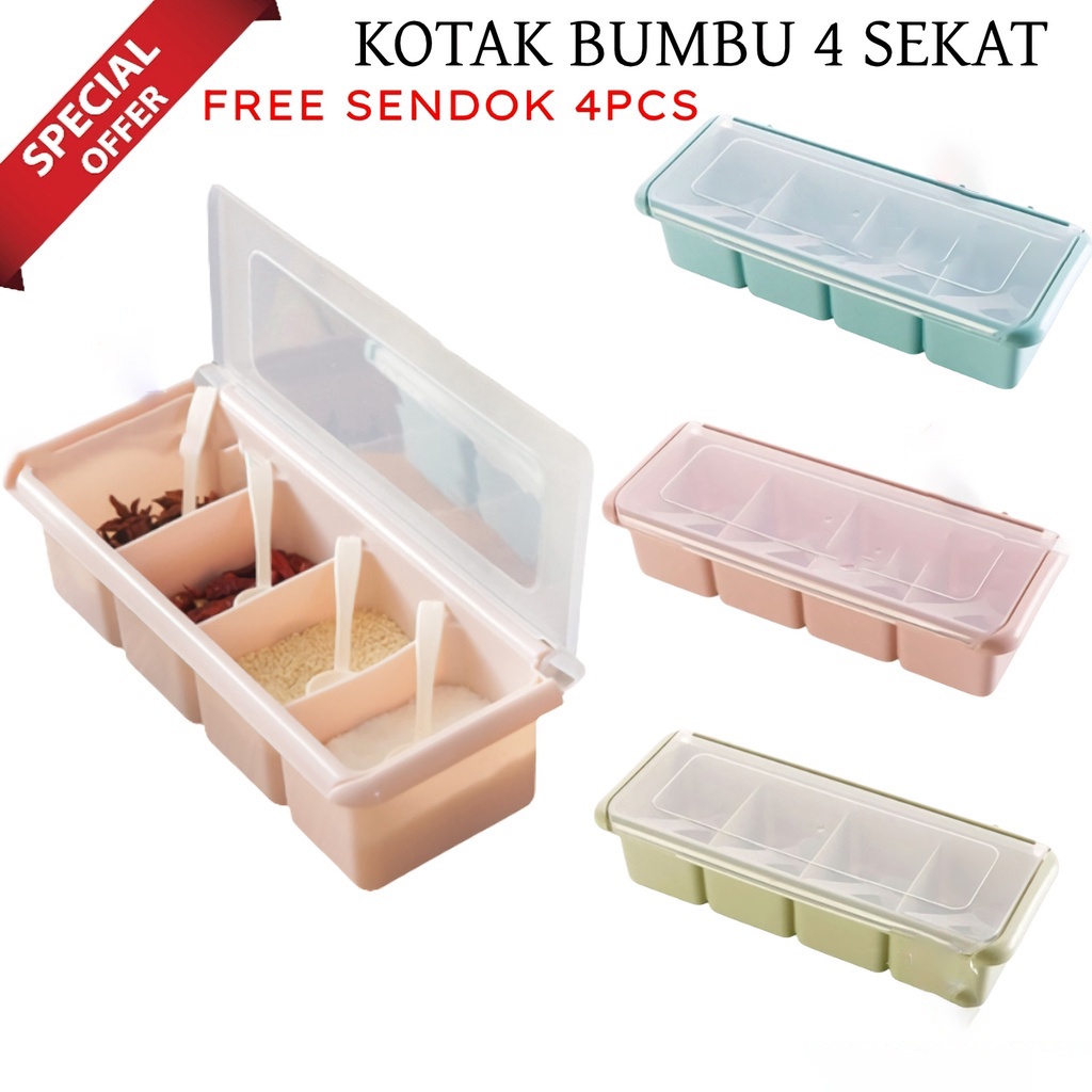 VS - TEMPAT BUMBU 4 SEKAT / KOTAK BUMBU 4 IN 1 / TEMPAT BUMBU DAPUR / RAK BUMBU DAPUR WADAH BUMBU