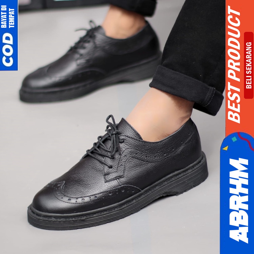 Sepatu Formal Pantofel Kulit Asli Pria Docmart Low Boots Kerja Hitam Abaraham OWING