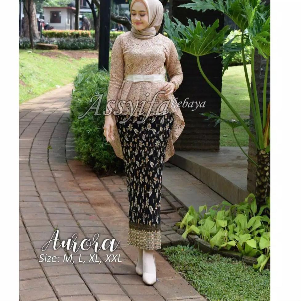 STOK TERBARU Setelan kebaya brokat aurora coksu/kebaya wisuda/kebay brokat/baju wanita/rok plisket/k