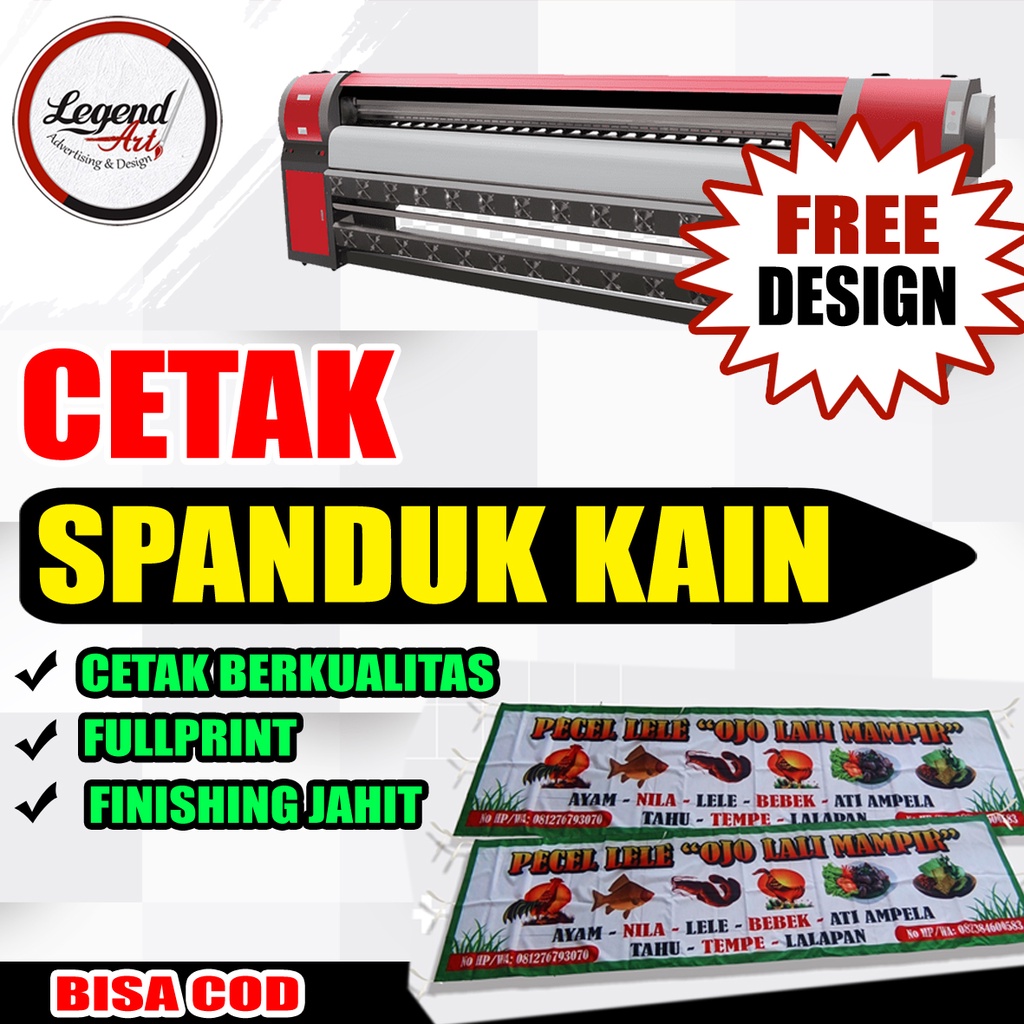 Cetak Spanduk Kain Fullprint Nasi Uduk, Pecel Lele -  Free Desain - Hasil Cetak Berkualitas