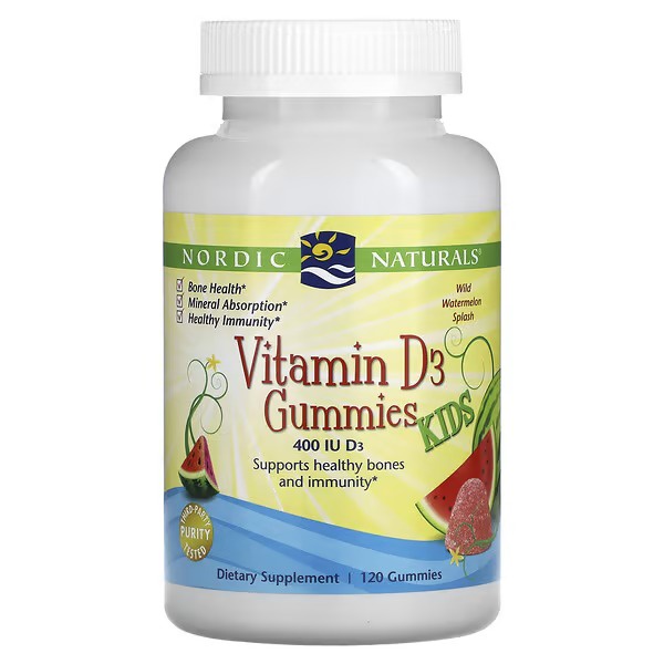 Nordic Naturals, Vitamin D3 Gummies Kids, Wild Watermelon Splash, 400 IU, 120 Gummies