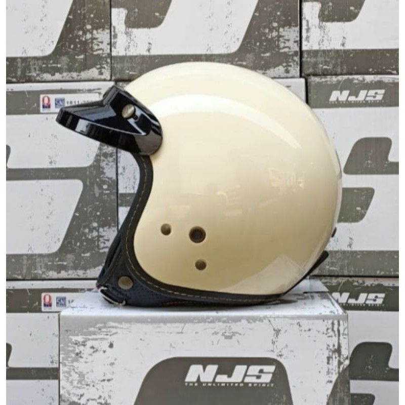 Helm NJS NR 80s Retro Solid full Leher Original,SNI