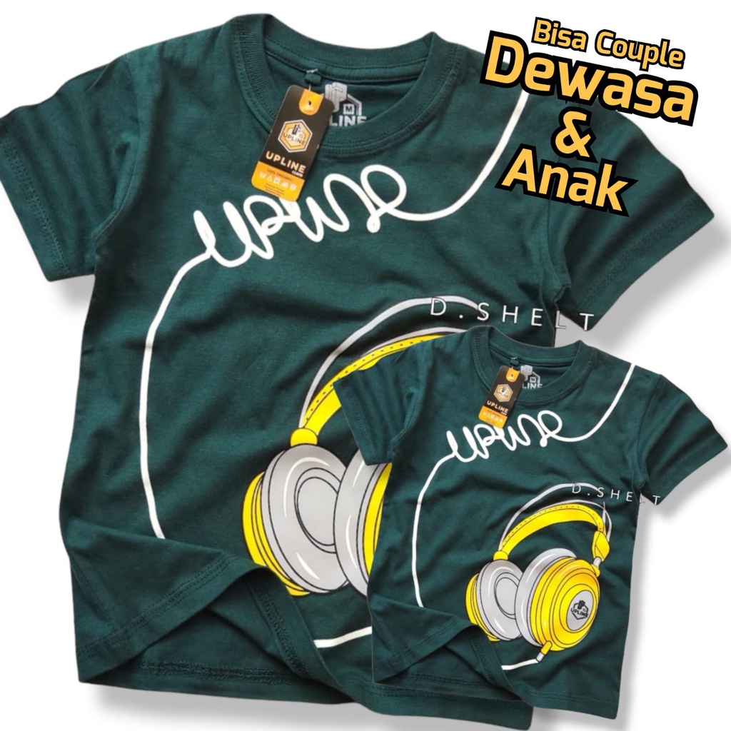 KAOS UPLINE COUPLE ANAK DAN DEWASA HIJAU HEADPHONE