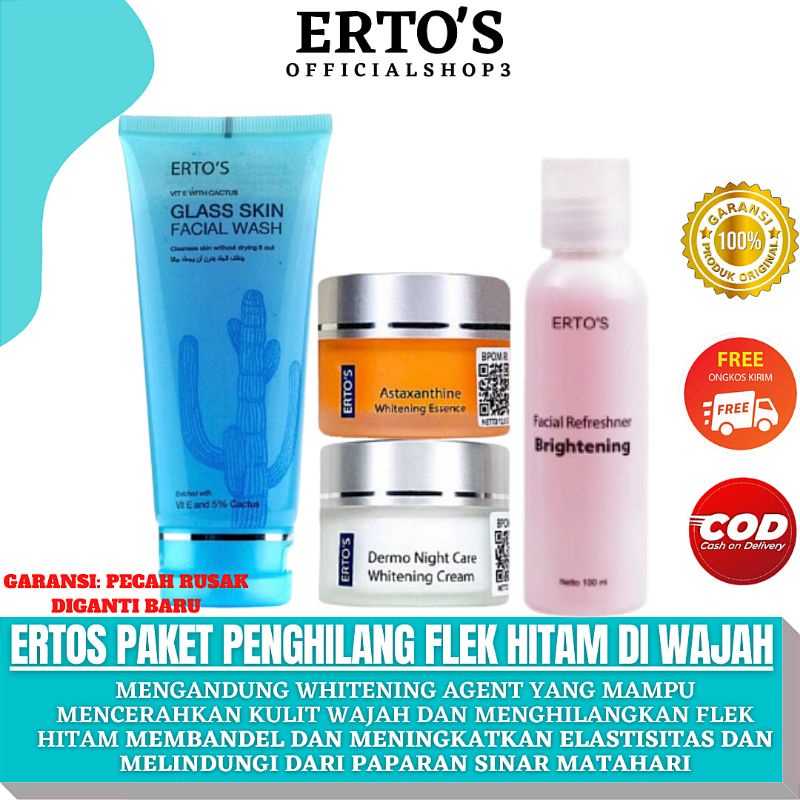 ERTOS Skincare Paket Whitening Penghilang Flek Hitam Di wajah BPOM ( Glass Skin, Astaxanthine, Dermo