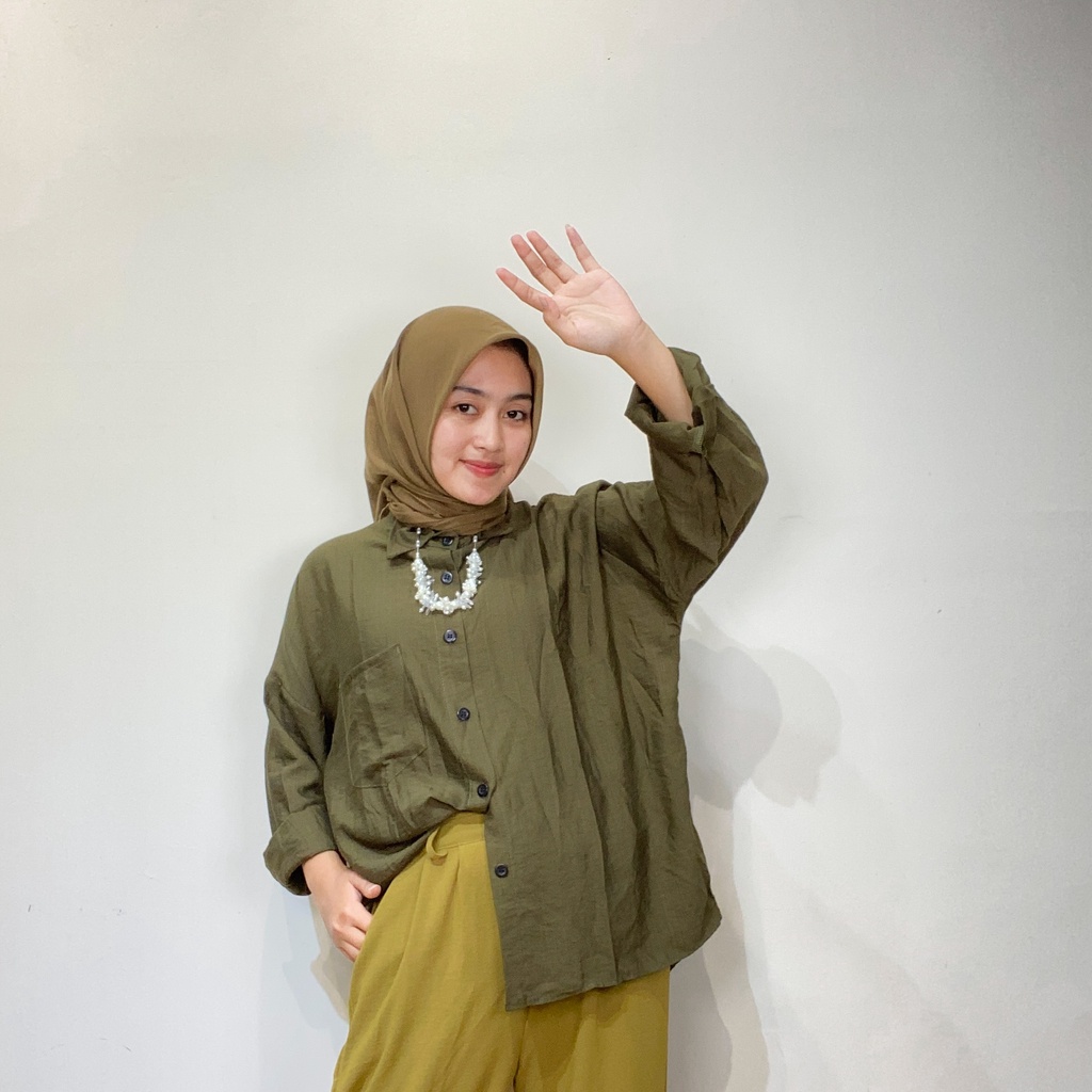 Asofa Kemeja Blouse Full Kancing Polo Linen