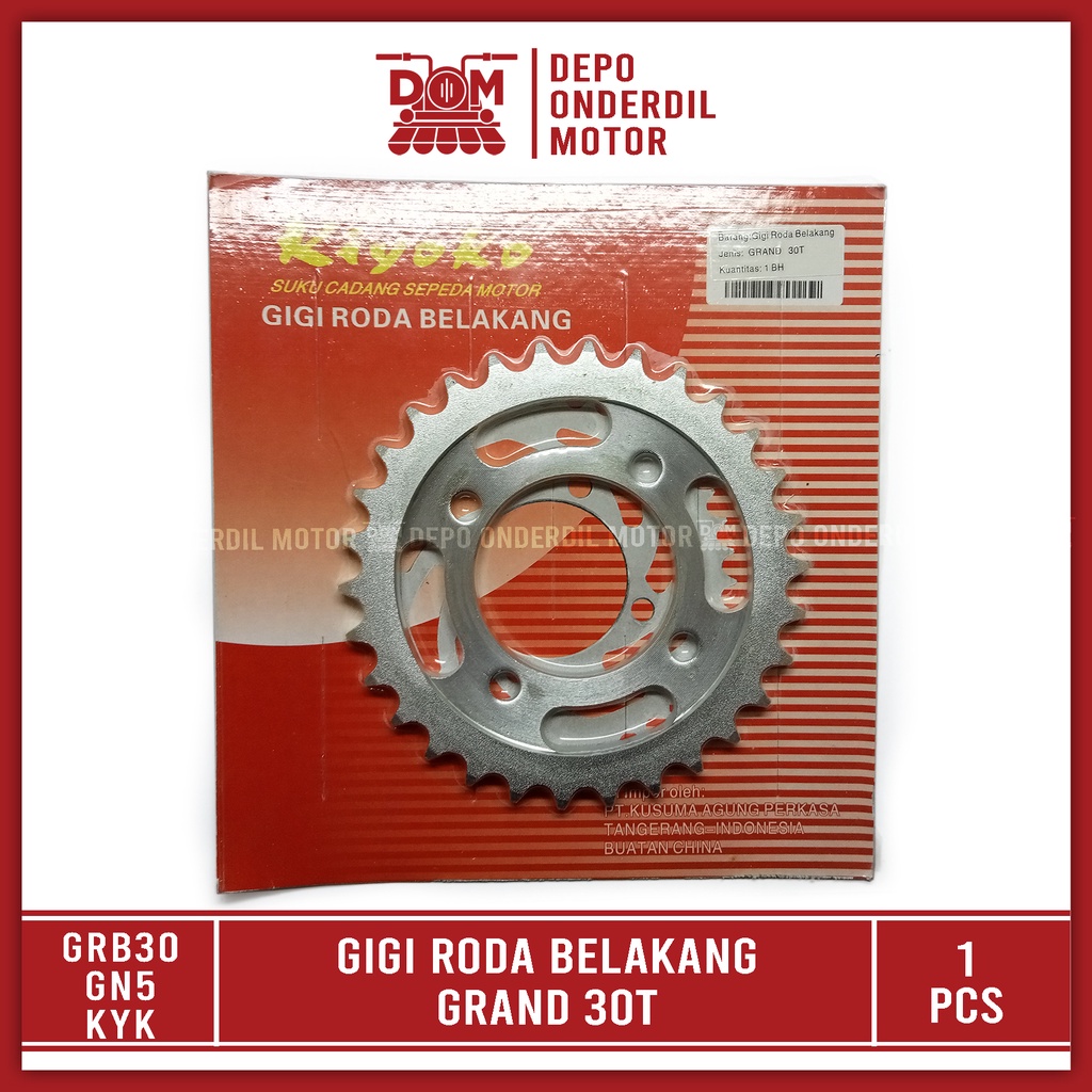 Gear Belakang GRAND 30T (KIYOKO) - Gigi Tarik Ger Gir Roda Belakang Rear Sprocket HONDA SUPRA