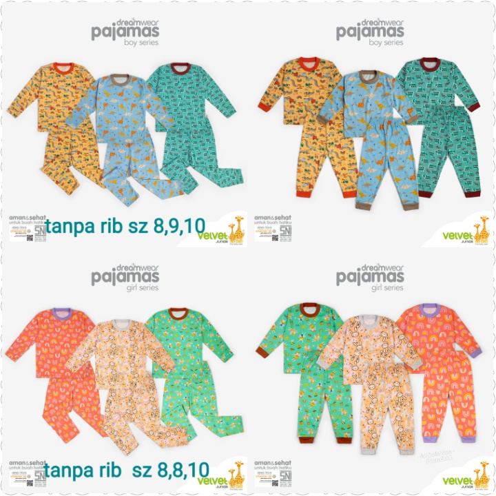 Velvet Junior Piyama Panjang Anak Besar (3 SET)