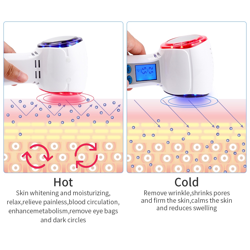 Cold &amp;Hot Hammer Palu Setrika Wajah Panas Dan Dingin Dengan Layar Lcd Kontrol Panas Dan Dingin 1-3 Hari Cahaya Biru PDT Light Ice Cooling Hammer Alat Facial Portable Mengecilkan Pori-pori Menenangkan Kulit