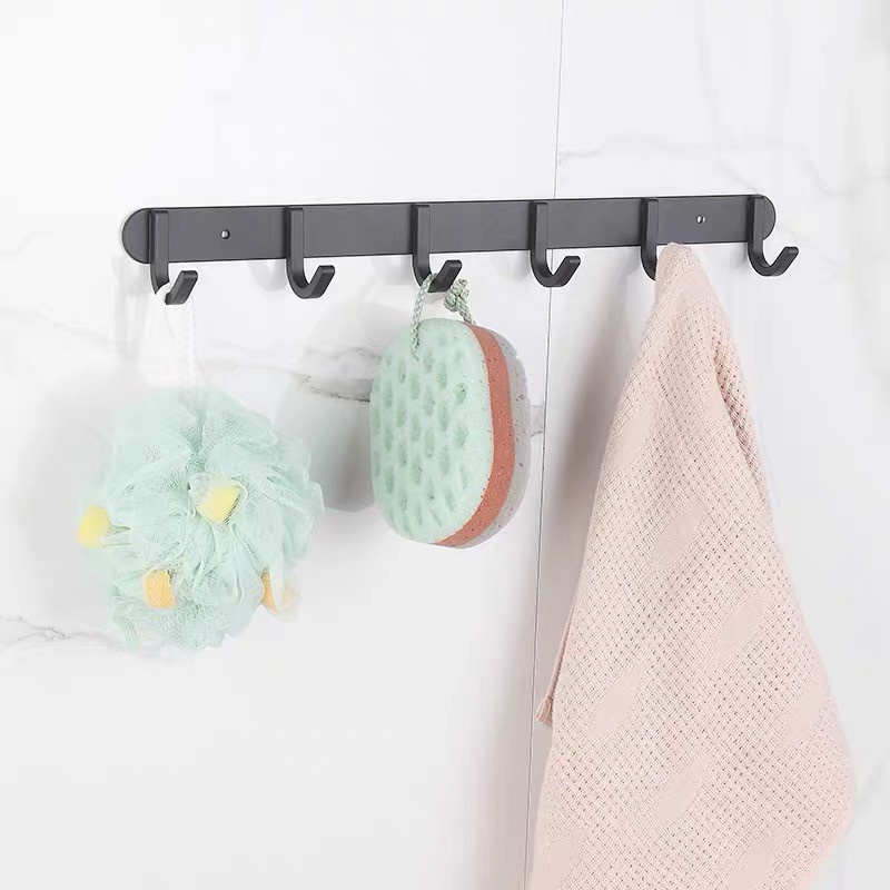 HOME TOWEL HANGER BATHROOM SHELF CLASS HOOK / GANTUNGAN 5 KAIT HITAM MINIMALIS SERBAGUNA