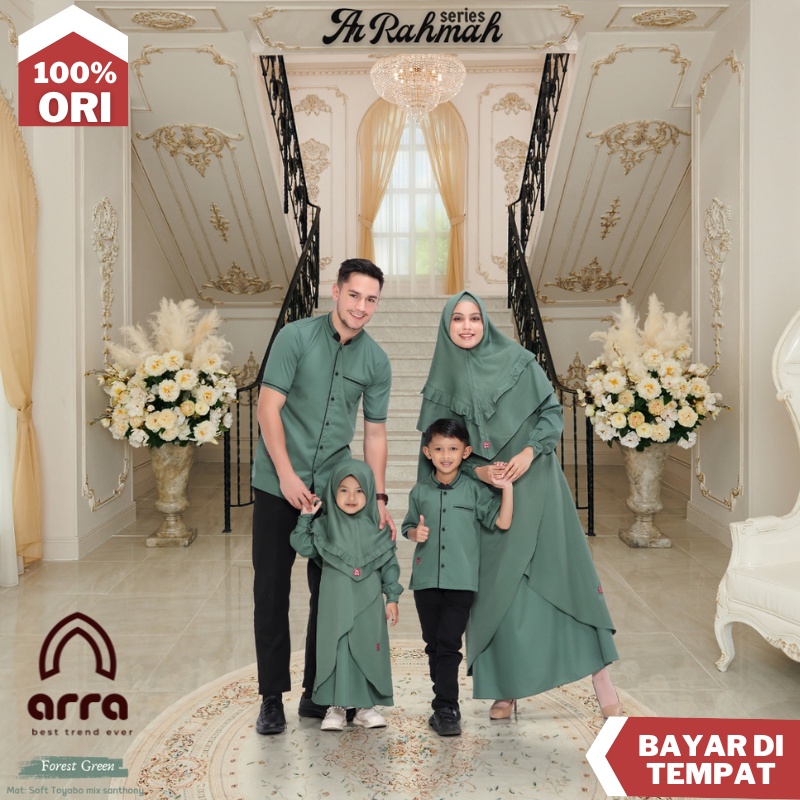 Sarimbit Keluarga 2023 Lebaran Arra Original Sage Green Gamis Syari Couple Pasangan Ibu Anak Family 