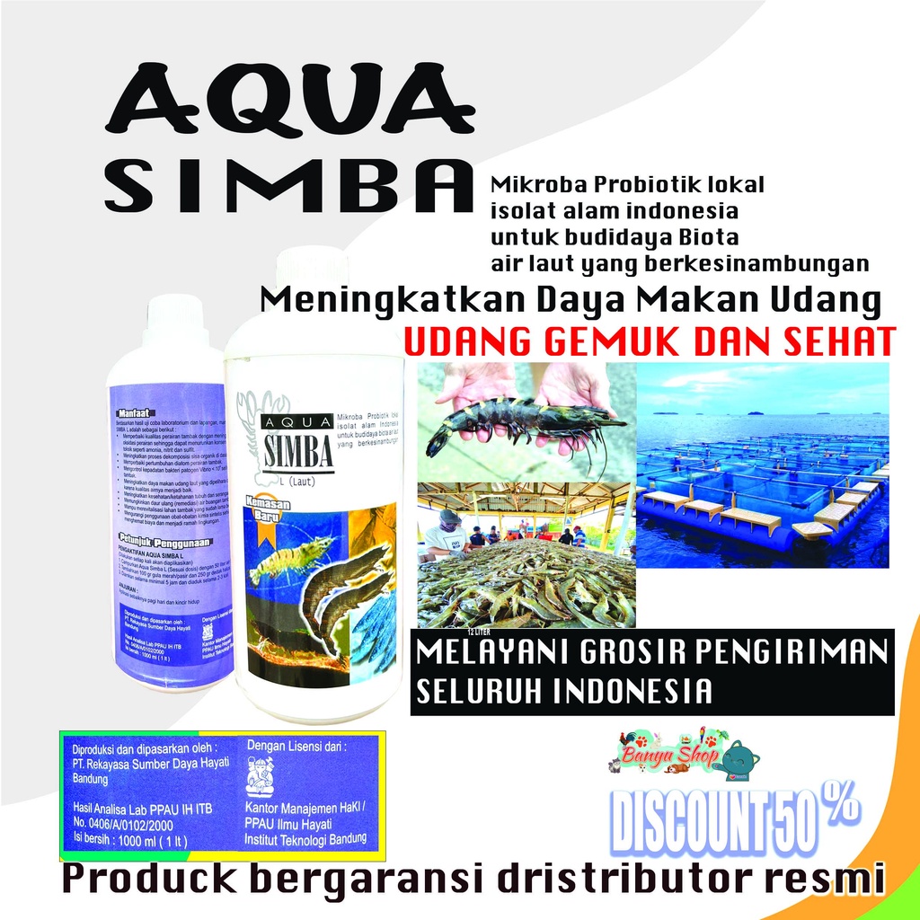 AQUA SIMBA LAUT -Probiotik Ikan Air Laut/ Tambak-Untuk budidaya biota air laut-Ready semua kebutuhan hewan di TOKO KAMI