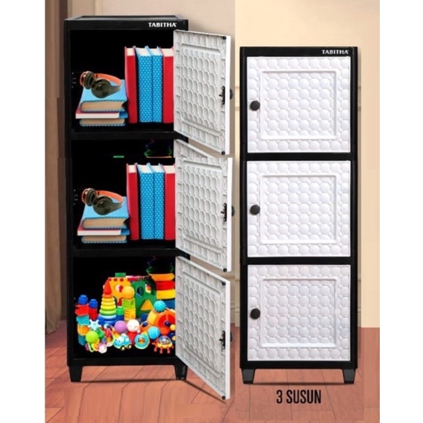 Lemari Plastik Lemari Pakaian Plastik Susun KACA ada KUNCI-CLICK SSN 3