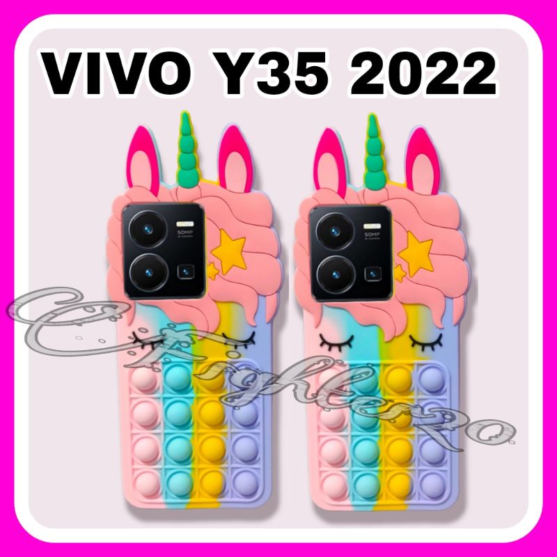 Casing Vivo Y35 2022 Model Baru Case Pop It Unicorn 3D Rainbow Lembut Tebal Terbaru