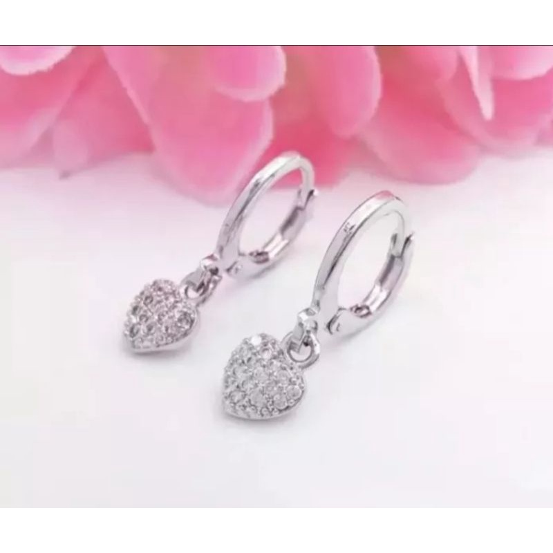 Anting Jepit Titanium Anting Love Silver Anti Karat Anti Luntur