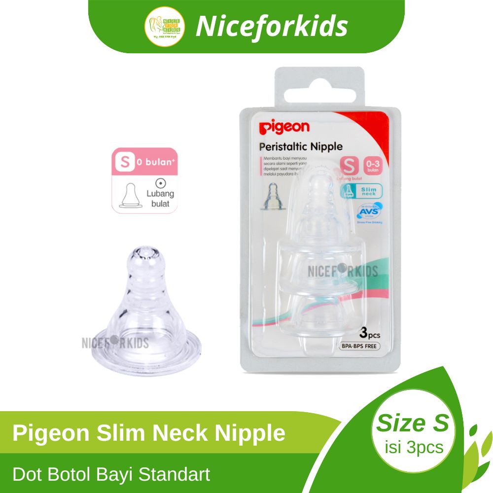 Pigeon Slim Neck Peristaltic Nipple Isi 3pcs Dot Botol Susu Standart