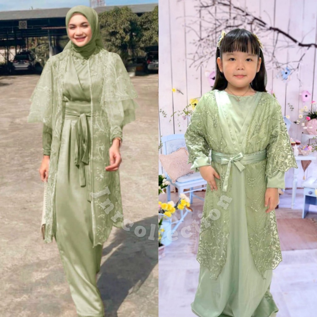 DRESS + OUTER BRUKAT GAMIS COUPLE IBU DAN ANAK MODEL KIMONO PREMIUM MEWAH  REMAJA/JUMBO KONDANGAN PESTA TERBARU