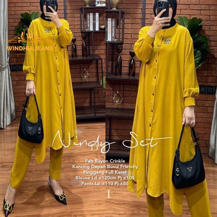 STOK TERBATAS Nindy One Set Setelan Wanita Jumbo Big Size Bahan Rayon Cringkle Premium