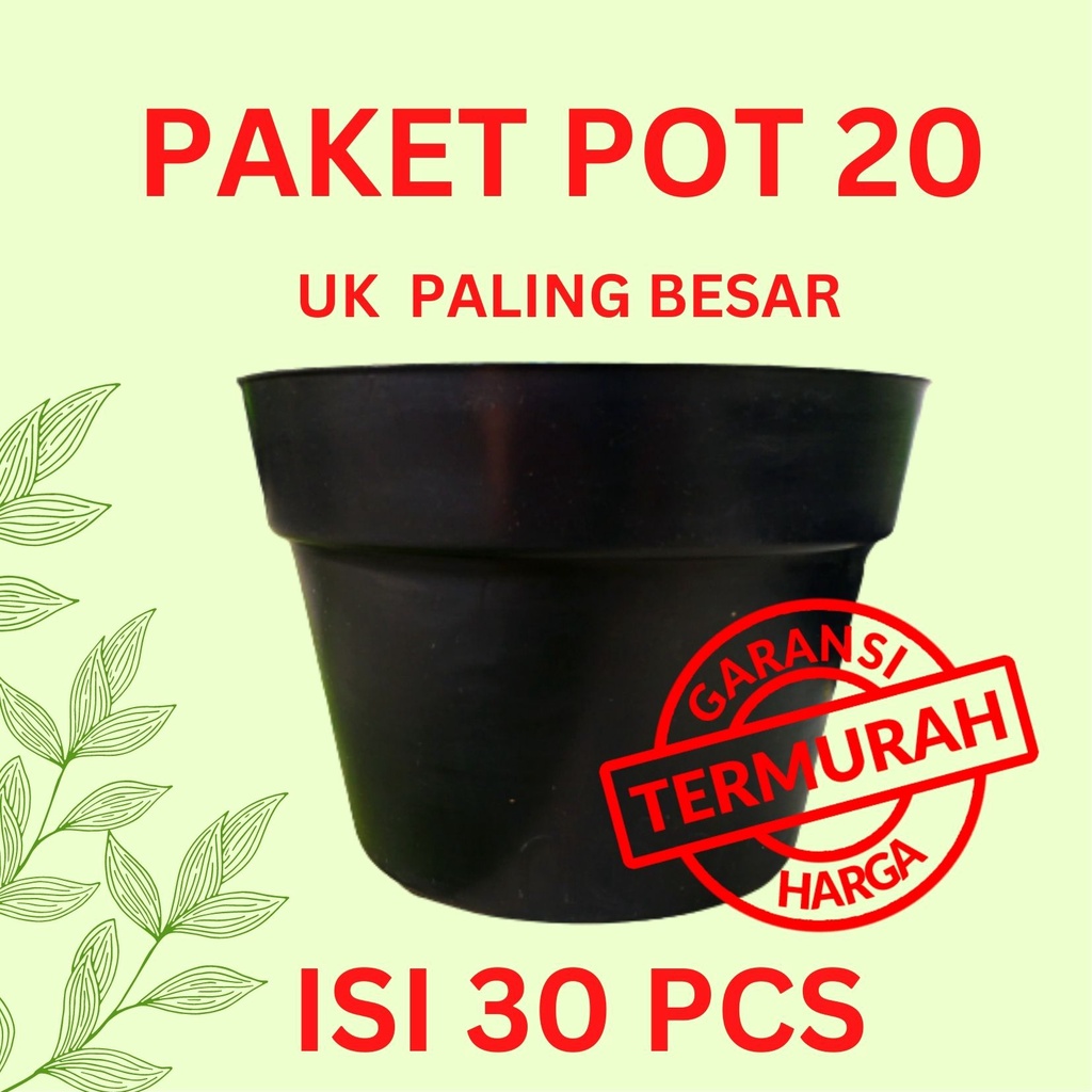 PROMO PAKET Pot Bunga Murah / Pot tanaman / Pot Plastik uk 20 CM Hitam isi 30 PCS