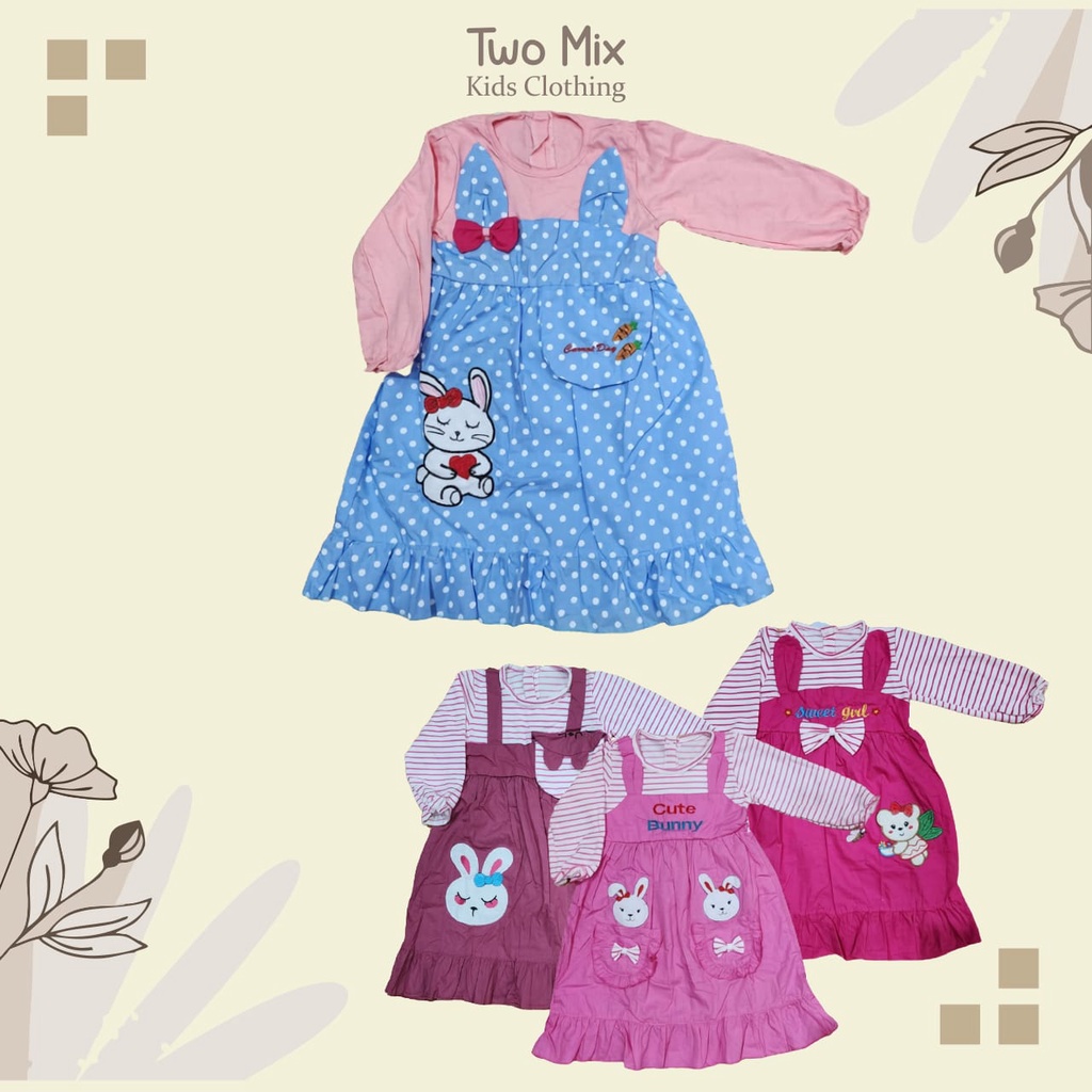 Two Mix Dress Muslim Anak 1 - 2 Tahun Gratis Kerudung Gamis Anak Perempuan 2024 dj906-6