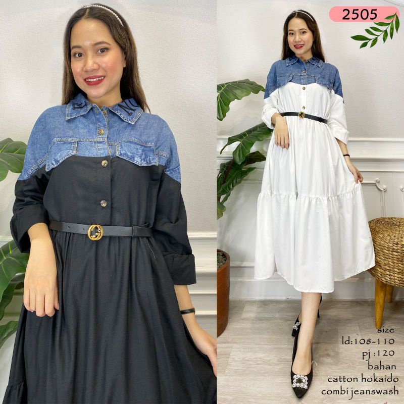 2505 - Long Tunik Jeans wash free belt