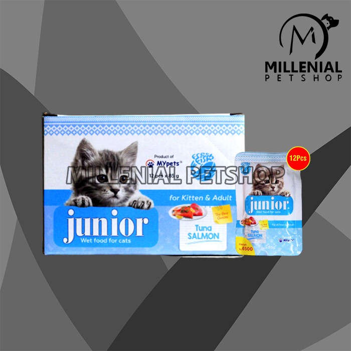 Makanan Kucing Junior Wet Food Pouch 85 Gram Grosir Dus isi 12 Pcs