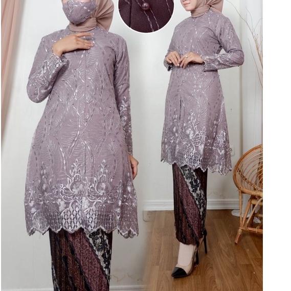 ☆ Set Kebaya Tunik Brukat Resleting Depan (XXL) Kebaya Modern Kebaya Wisuda Baju Kebaya Modern ➳