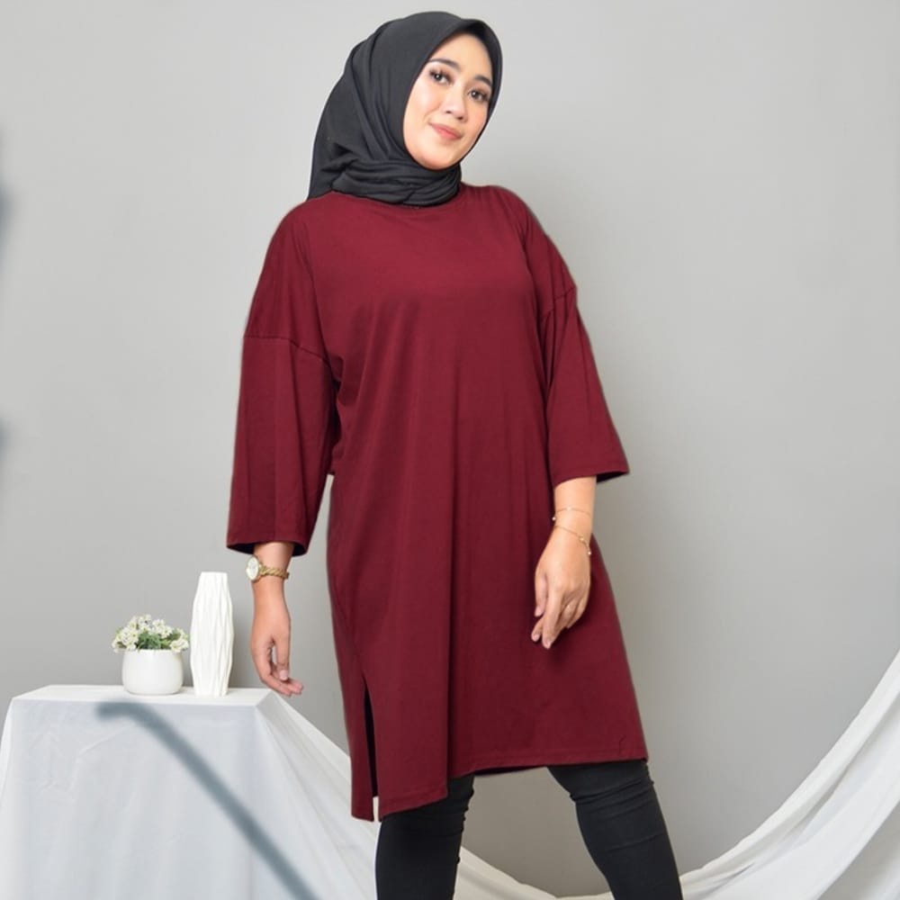 JF Atasan Kaos Oversize Wanita Jumbo Tunik Polos Wanita Midi Dress Basic