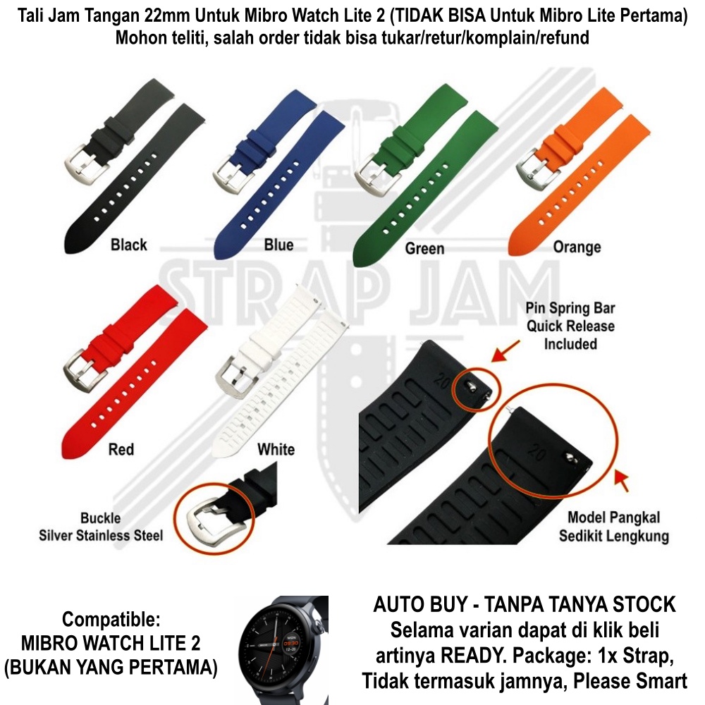 LKG High Quality Strap Mibro Watch Lite 2 - Tali Jam Tangan 22mm Rubber Premium